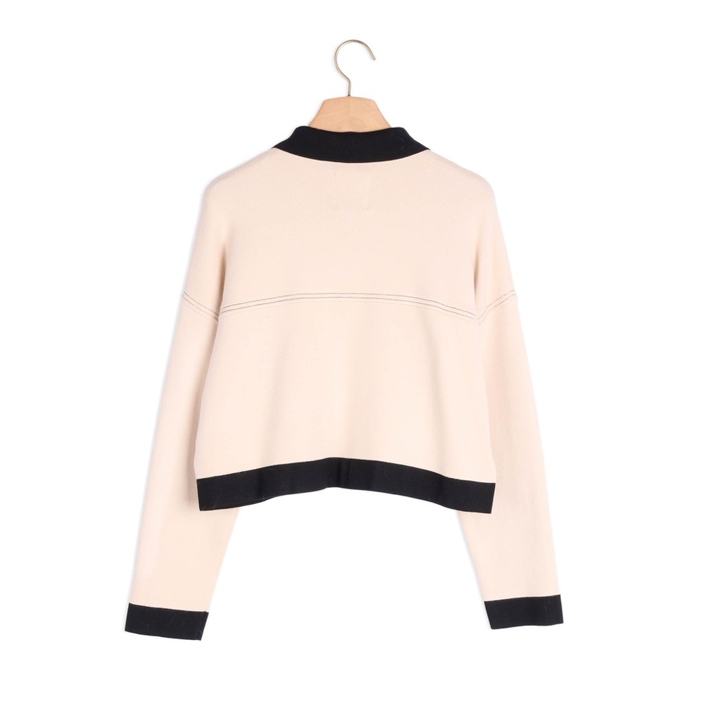 Sandro Paris Women’s Two-tone Coatigan Cher Cropped Contrast-Trim Knit Cardigan - Picture 2 of 5